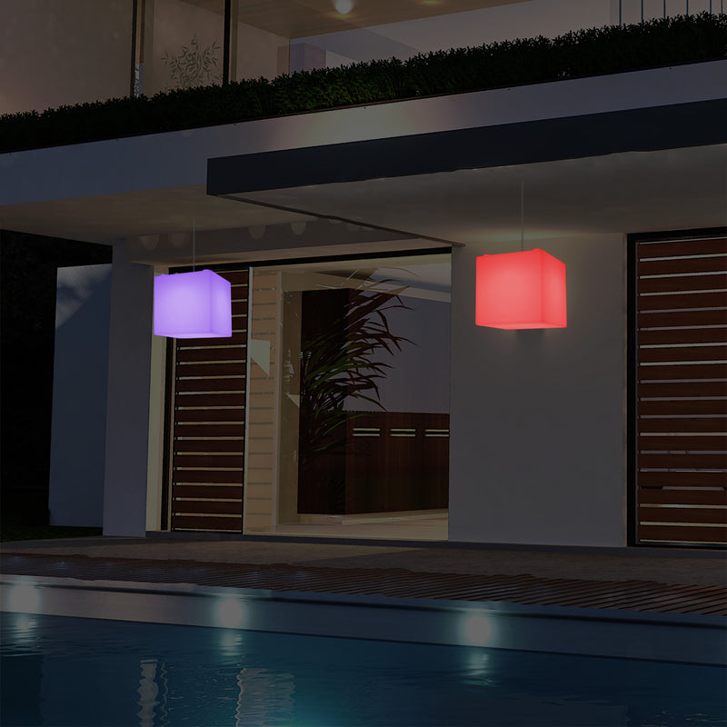 Plafonnier terrasse jardin sur secteur Lampe pendante Cube LED 20 cm avec changement de couleur RGB