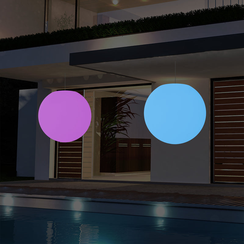 Plafonnier jardin extérieur fonctionnant sur secteur, lampe pendante sphère LED 50 cm, multicolore
