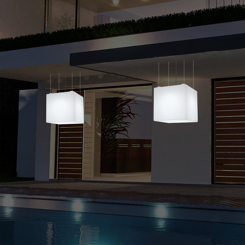 Lampe suspendue LED balcon extérieur sur secteur Lumière suspendue en forme de cube 40cm multicolore