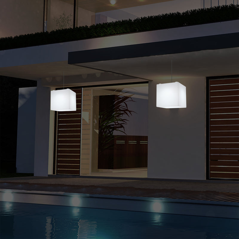 Lampe suspendue LED jardin extérieur sur secteur Lampe suspendue en forme de cube 15 cm multicolore