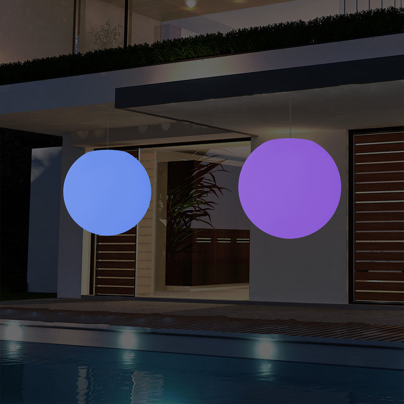 Plafonnier jardin extérieur fonctionnant sur secteur, lampe pendante sphère LED 50 cm, multicolore