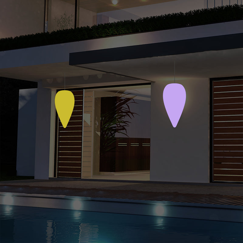 Suspension pour terrasse extérieur, Plafonnier LED alimenté par le secteur, goutte d'eau 37 cm, RGB