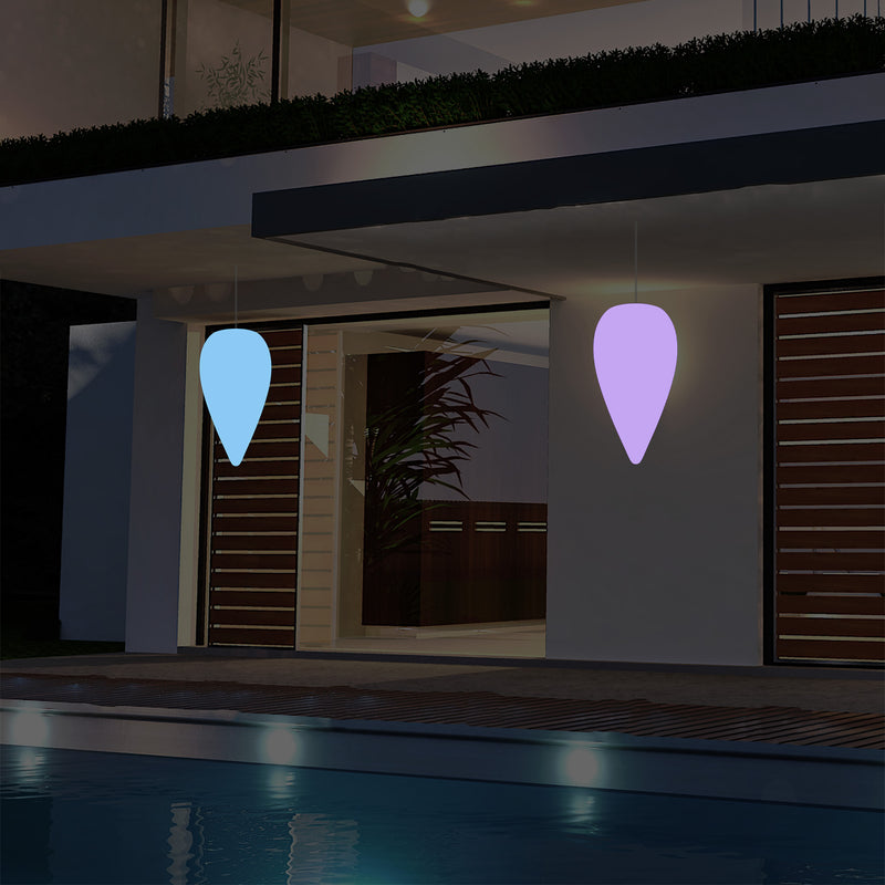Suspension pour terrasse extérieur, Plafonnier LED alimenté par le secteur, goutte d'eau 37 cm, RGB