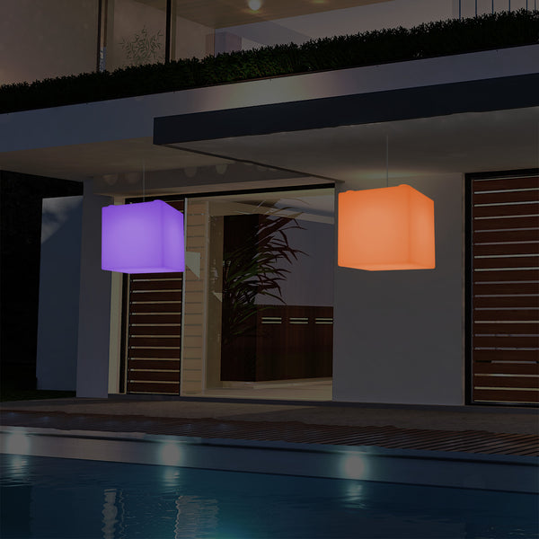 Suspension de véranda Plafonnier extérieur LED alimenté par le secteur Cube 30cm couleur changeable