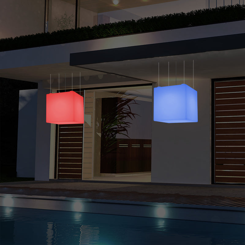 Lampe suspendue LED balcon extérieur sur secteur Lumière suspendue en forme de cube 40cm multicolore