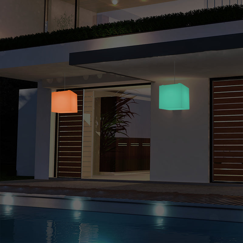 Lampe suspendue LED jardin extérieur sur secteur Lampe suspendue en forme de cube 15 cm multicolore
