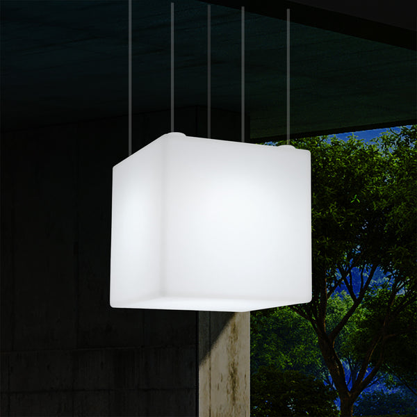 Lampe suspendue LED balcon extérieur sur secteur Lumière suspendue en forme de cube 40cm multicolore