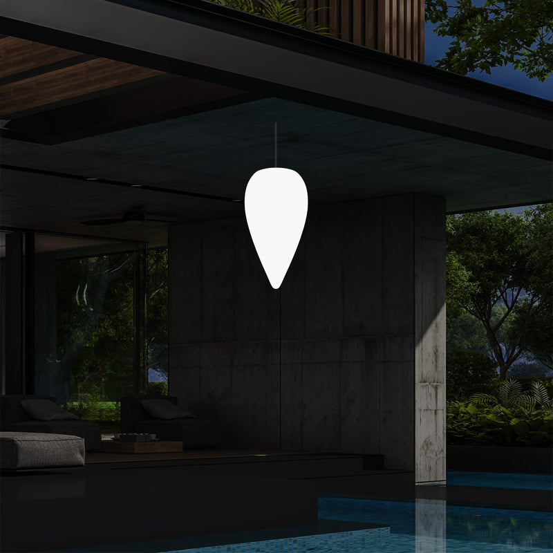 Suspension pour terrasse extérieur, Plafonnier LED alimenté par le secteur, goutte d'eau 37 cm, RGB
