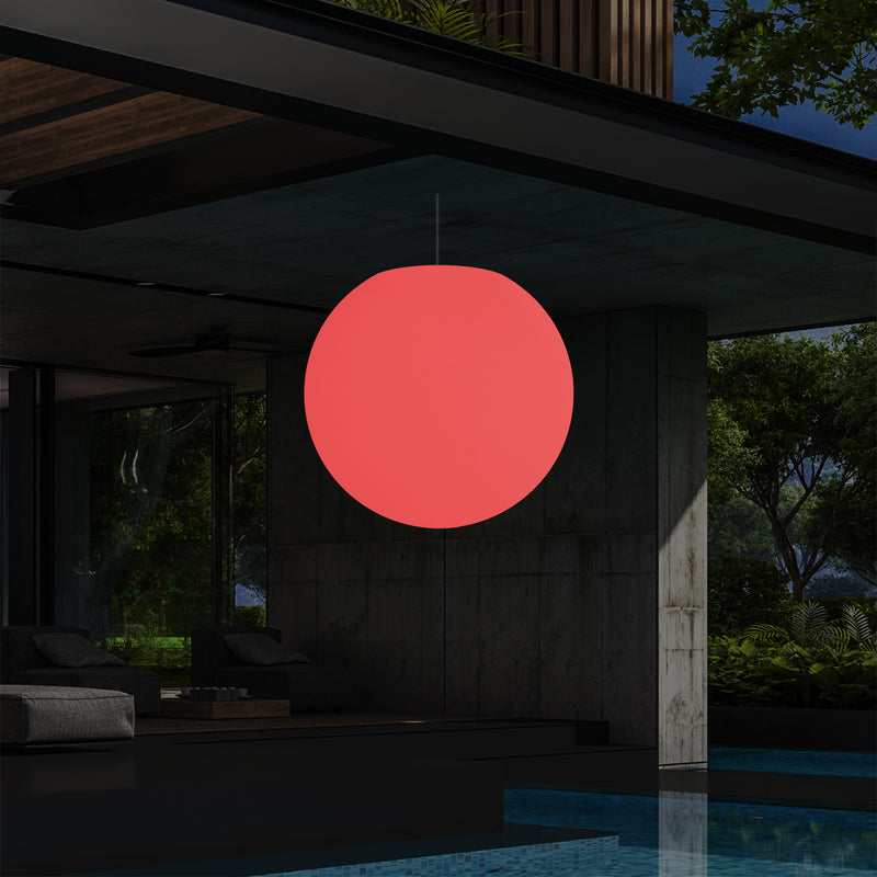 Plafonnier jardin extérieur fonctionnant sur secteur, lampe pendante sphère LED 50 cm, multicolore