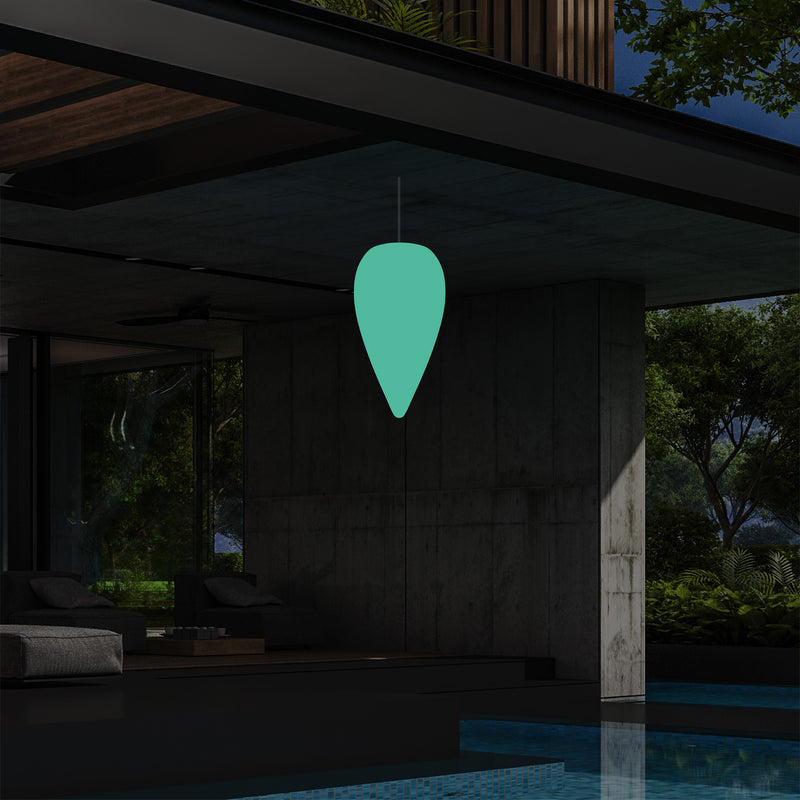 Suspension pour terrasse extérieur, Plafonnier LED alimenté par le secteur, goutte d'eau 37 cm, RGB