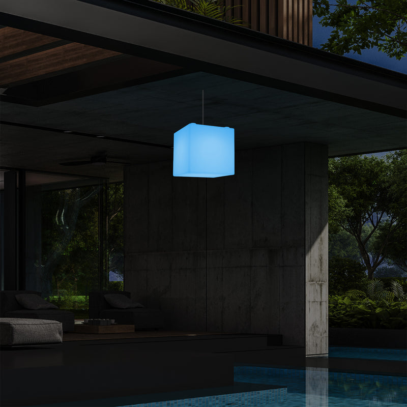 Plafonnier terrasse jardin sur secteur Lampe pendante Cube LED 20 cm avec changement de couleur RGB