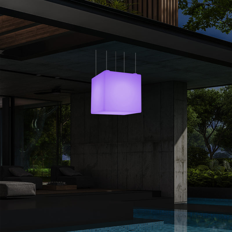 Lampe suspendue LED balcon extérieur sur secteur Lumière suspendue en forme de cube 40cm multicolore