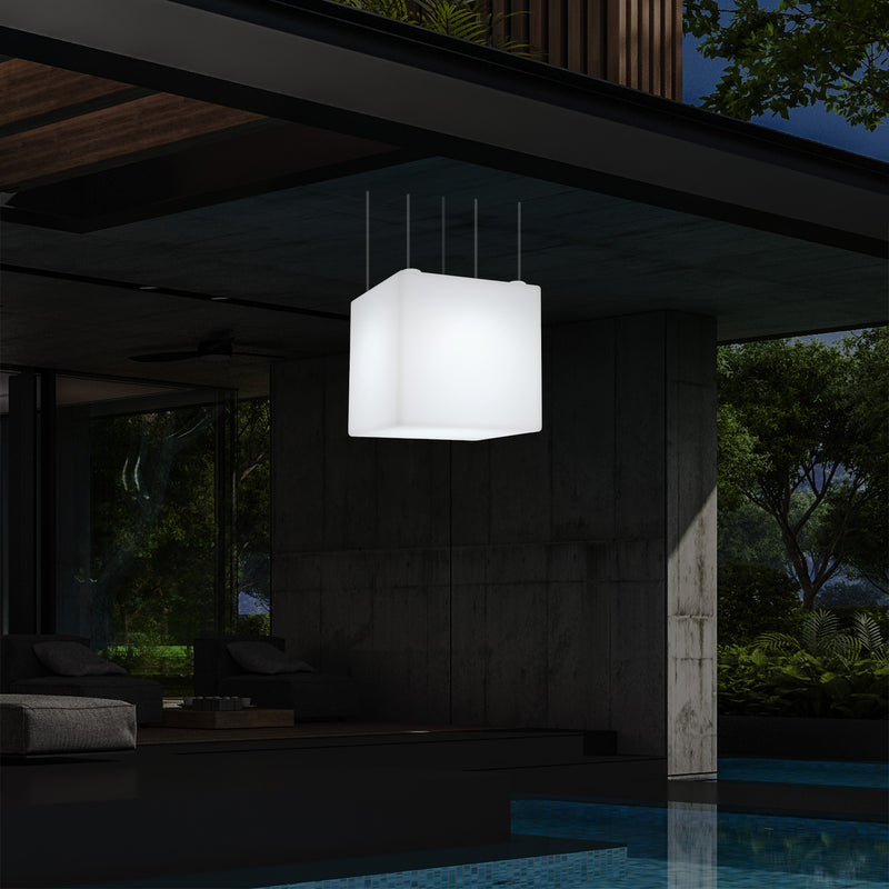 Lampe suspendue LED balcon extérieur sur secteur Lumière suspendue en forme de cube 40cm multicolore