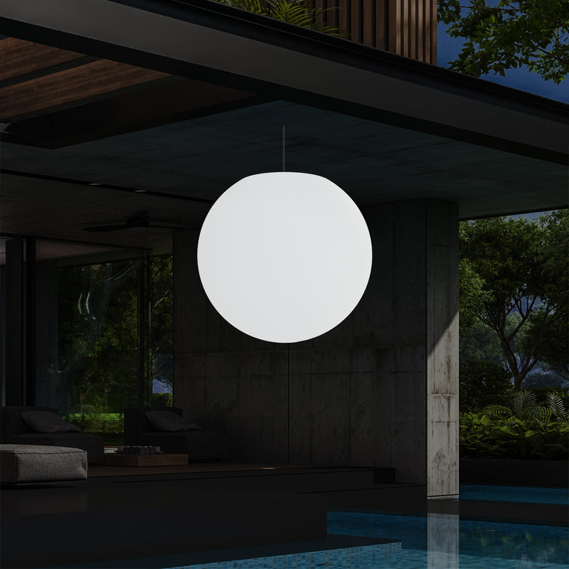 Plafonnier jardin extérieur fonctionnant sur secteur, lampe pendante sphère LED 50 cm, multicolore