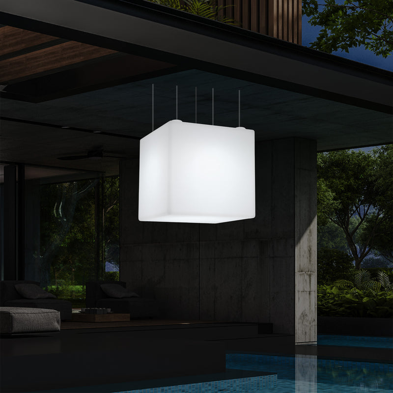 Suspension jardin extérieur Plafonnier à LED alimenté par le réseau Cube de 60 cm couleur changeante