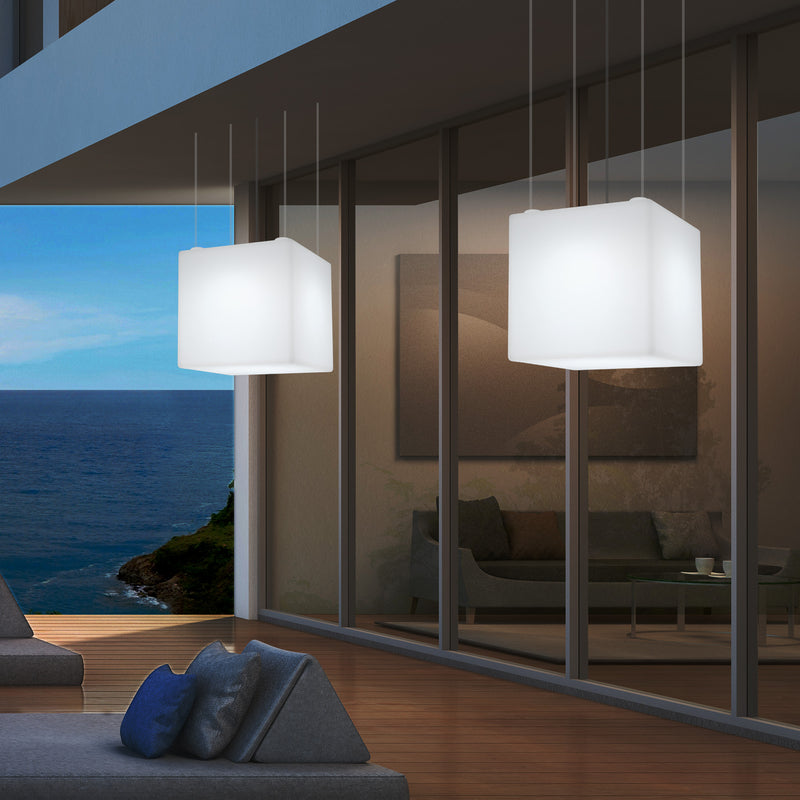 Lampe suspendue LED balcon extérieur sur secteur Lumière suspendue en forme de cube 40cm multicolore