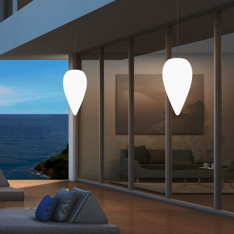 Suspension pour terrasse extérieur, Plafonnier LED alimenté par le secteur, goutte d'eau 37 cm, RGB
