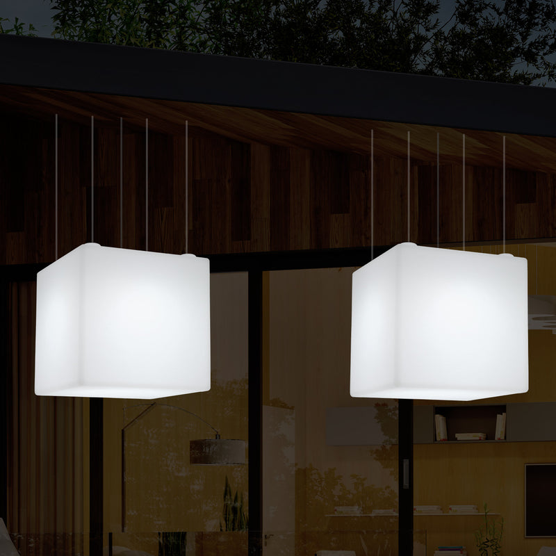 Suspension jardin extérieur Plafonnier à LED alimenté par le réseau Cube de 60 cm couleur changeante