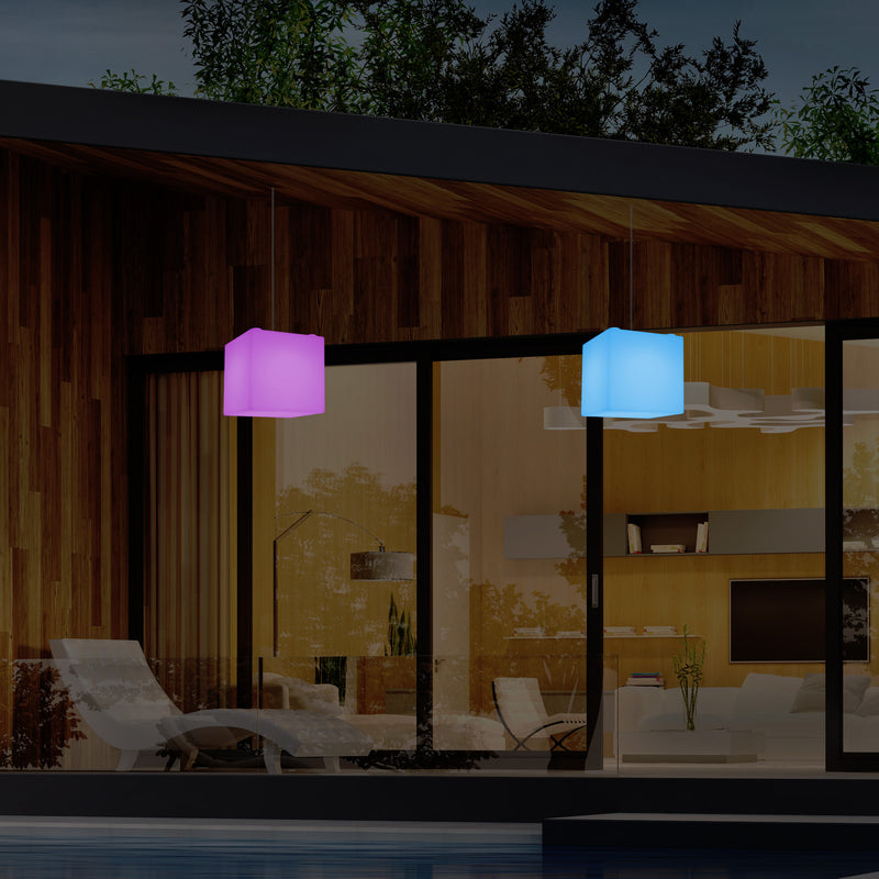 Plafonnier terrasse jardin sur secteur Lampe pendante Cube LED 20 cm avec changement de couleur RGB