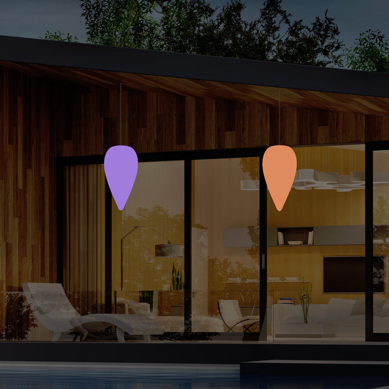 Suspension pour terrasse extérieur, Plafonnier LED alimenté par le secteur, goutte d'eau 37 cm, RGB