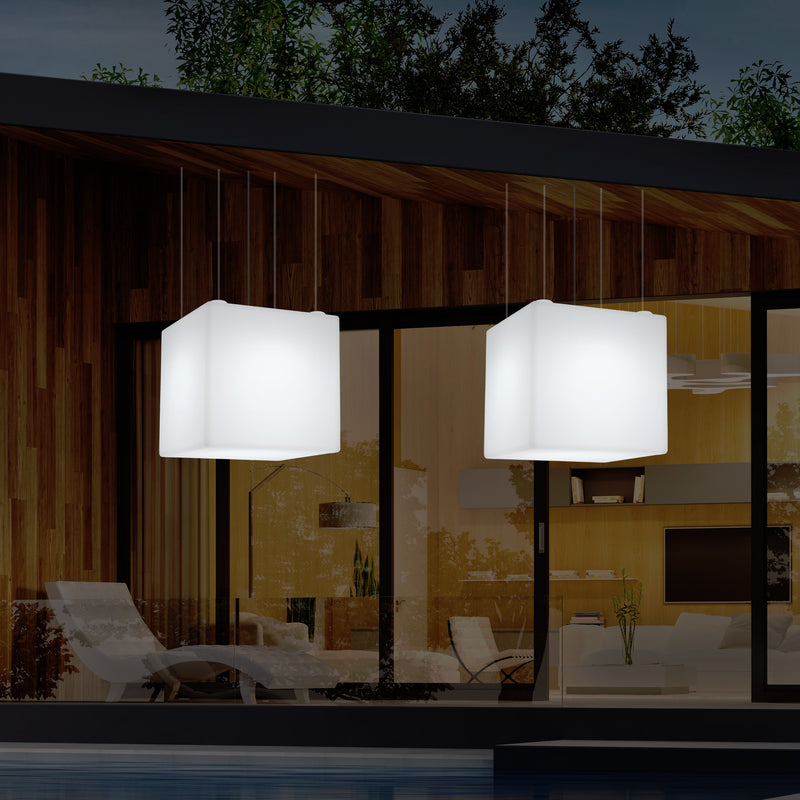 Suspension jardin extérieur Plafonnier à LED alimenté par le réseau Cube de 60 cm couleur changeante