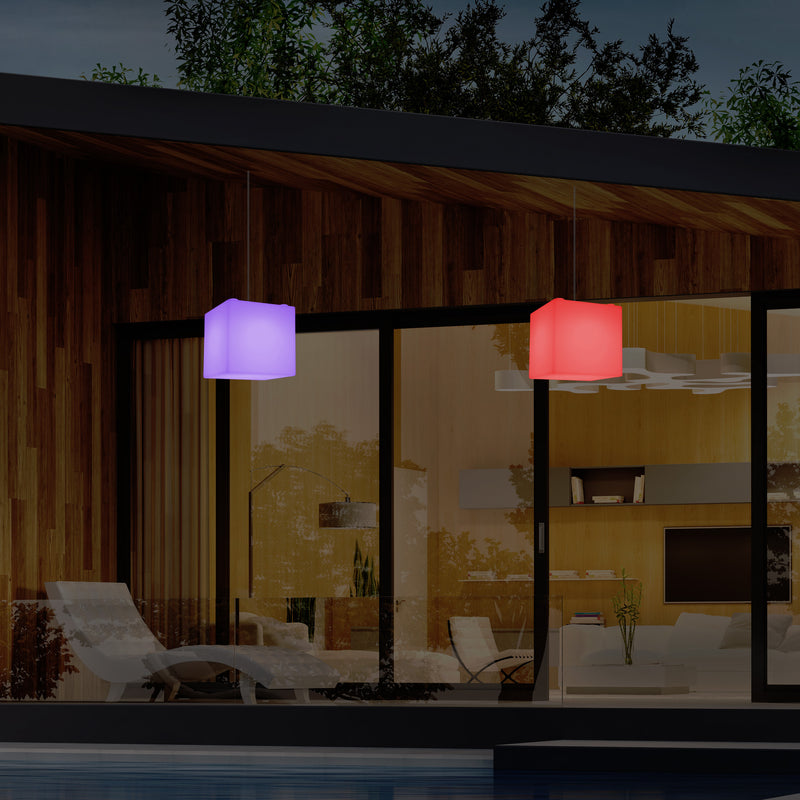 Lampe suspendue LED jardin extérieur sur secteur Lampe suspendue en forme de cube 15 cm multicolore