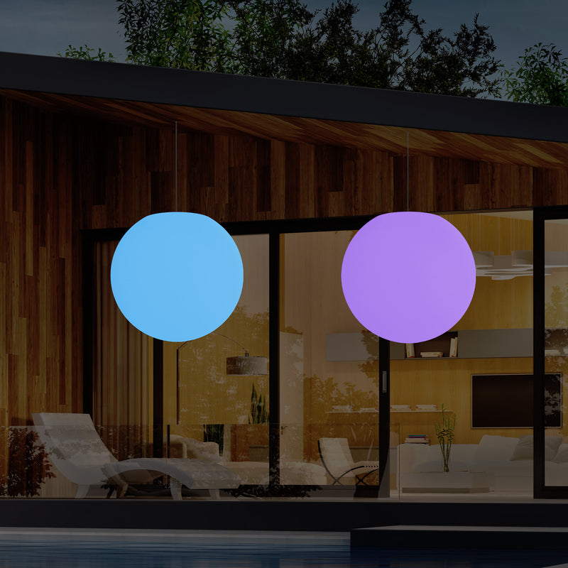 Plafonnier jardin extérieur fonctionnant sur secteur, lampe pendante sphère LED 50 cm, multicolore