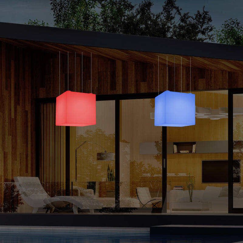Lampe suspendue LED balcon extérieur sur secteur Lumière suspendue en forme de cube 40cm multicolore