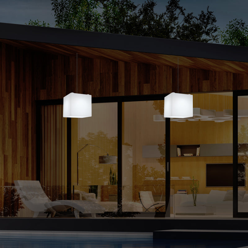 Plafonnier terrasse jardin sur secteur Lampe pendante Cube LED 20 cm avec changement de couleur RGB