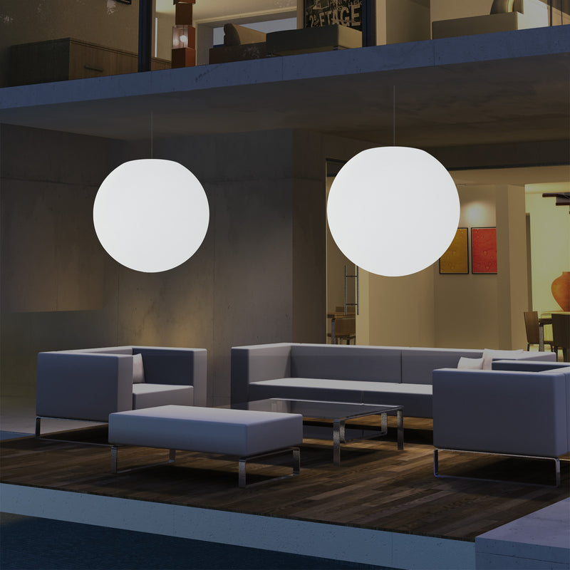 Plafonnier jardin extérieur fonctionnant sur secteur, lampe pendante sphère LED 50 cm, multicolore