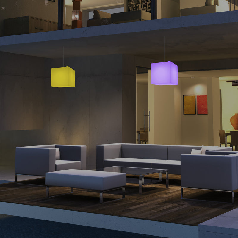 Plafonnier terrasse jardin sur secteur Lampe pendante Cube LED 20 cm avec changement de couleur RGB