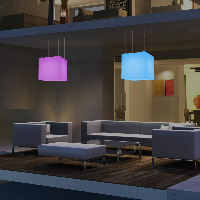 Lampe suspendue LED balcon extérieur sur secteur Lumière suspendue en forme de cube 40cm multicolore