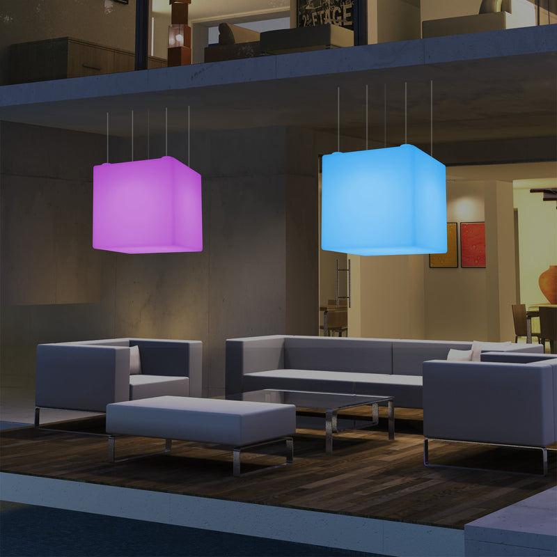 Suspension jardin extérieur Plafonnier à LED alimenté par le réseau Cube de 60 cm couleur changeante