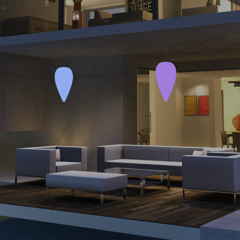 Suspension pour terrasse extérieur, Plafonnier LED alimenté par le secteur, goutte d'eau 37 cm, RGB