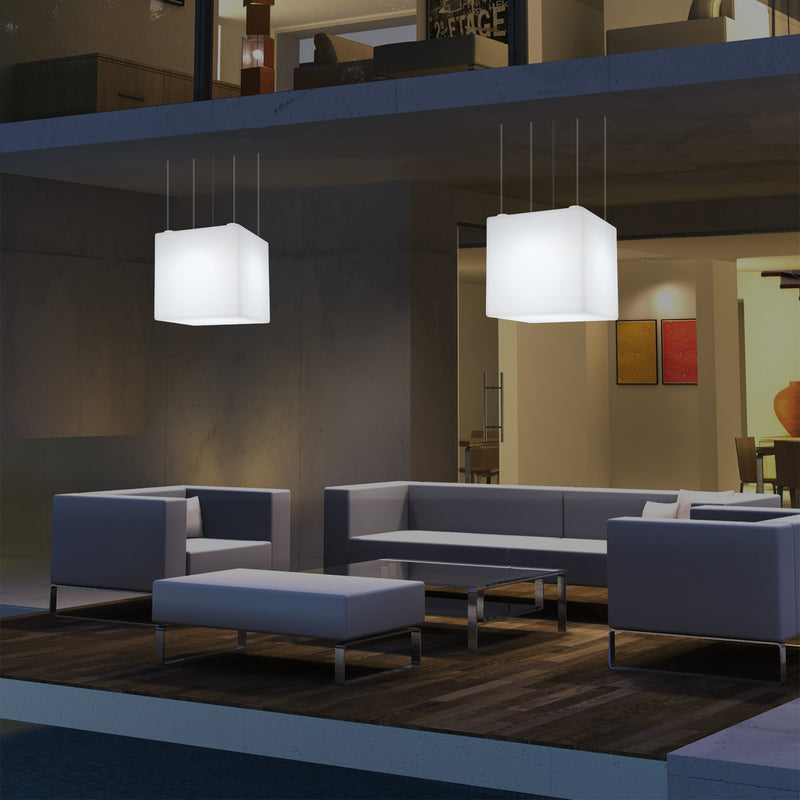 Lampe suspendue LED balcon extérieur sur secteur Lumière suspendue en forme de cube 40cm multicolore