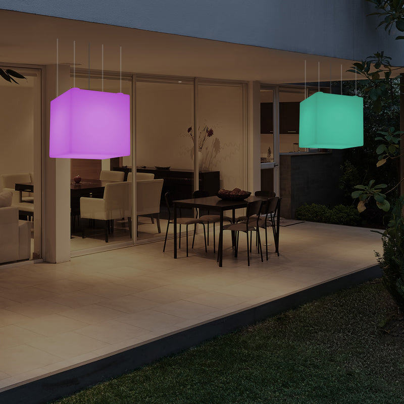 Plafonnier de terrasse pour l’extérieur sur secteur Lampe suspendue Cube LED 50 cm basse tension 5V