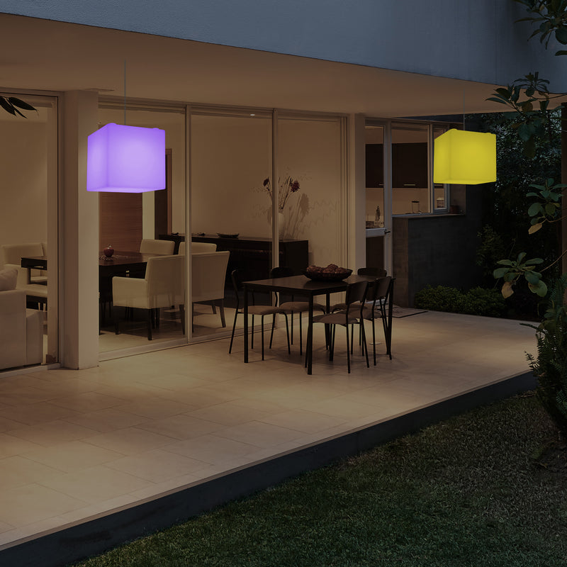Lampe suspendue LED jardin extérieur sur secteur Lampe suspendue en forme de cube 15 cm multicolore