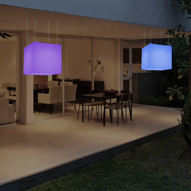 Lampe suspendue LED balcon extérieur sur secteur Lumière suspendue en forme de cube 40cm multicolore