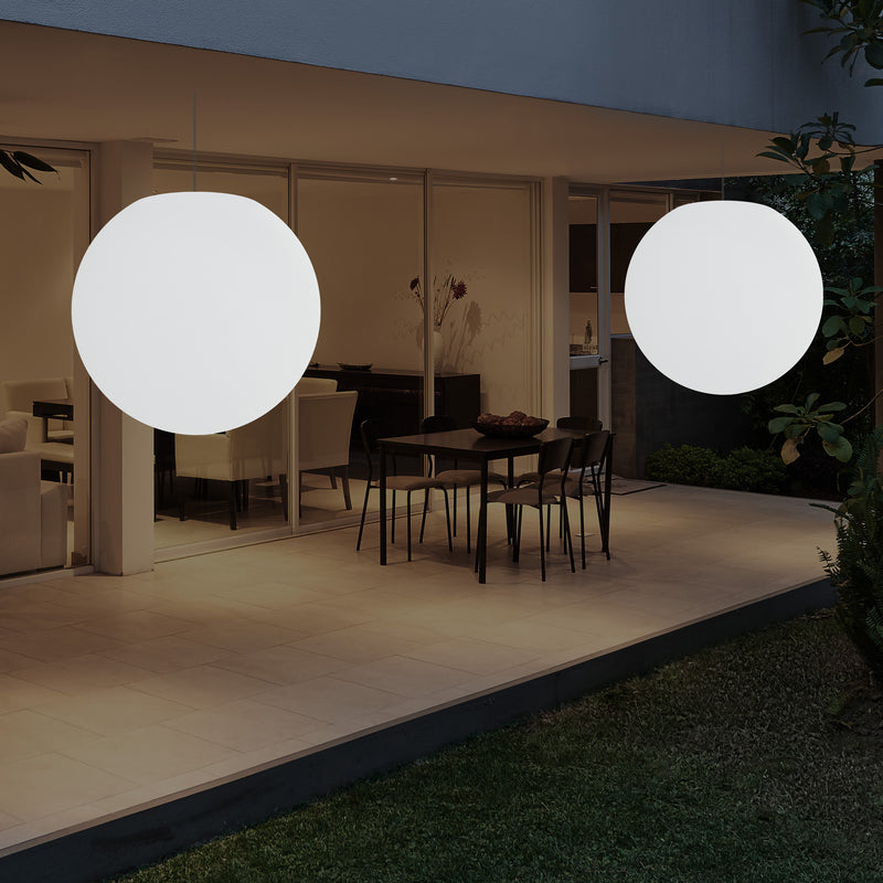 Plafonnier jardin extérieur fonctionnant sur secteur, lampe pendante sphère LED 50 cm, multicolore