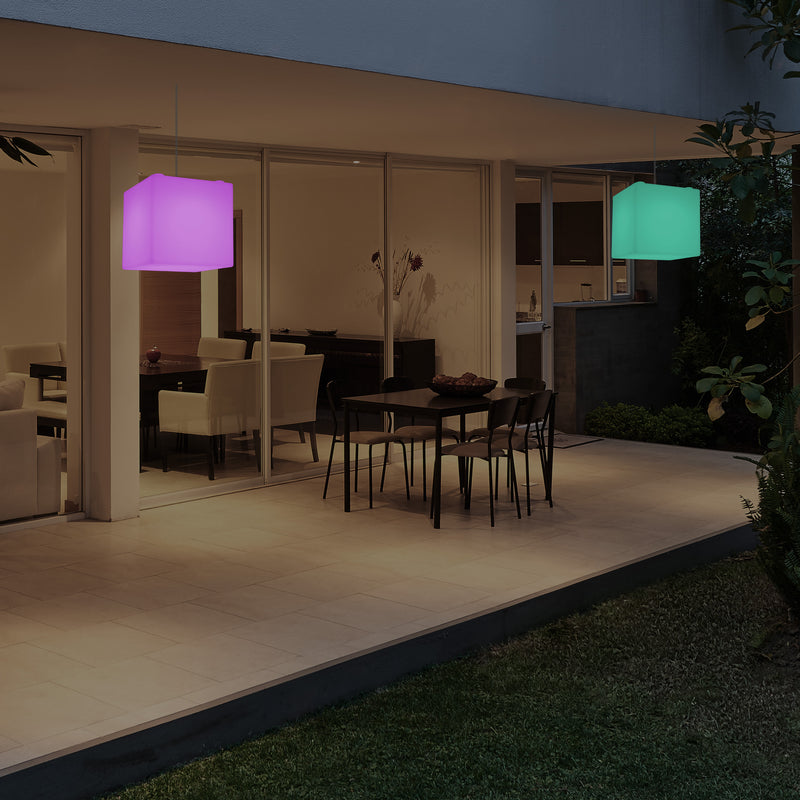 Plafonnier terrasse jardin sur secteur Lampe pendante Cube LED 20 cm avec changement de couleur RGB