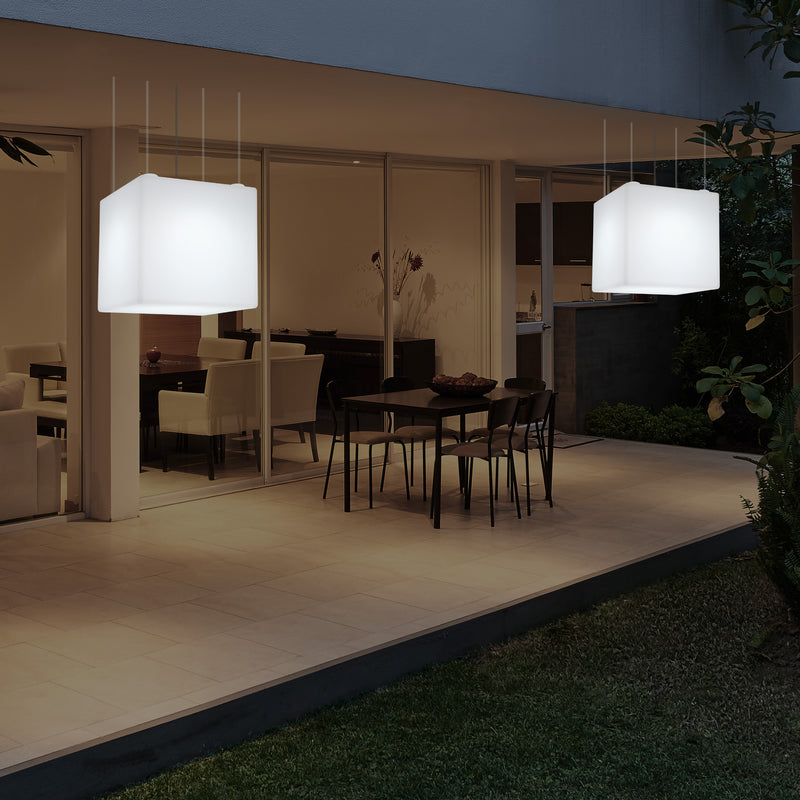 Lampe suspendue LED balcon extérieur sur secteur Lumière suspendue en forme de cube 40cm multicolore