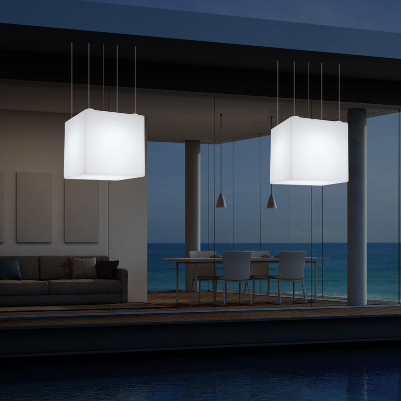 Lampe suspendue LED balcon extérieur sur secteur Lumière suspendue en forme de cube 40cm multicolore