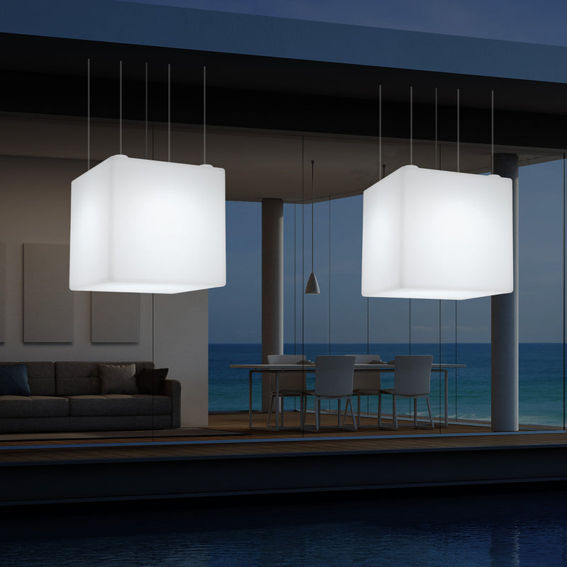 Suspension jardin extérieur Plafonnier à LED alimenté par le réseau Cube de 60 cm couleur changeante