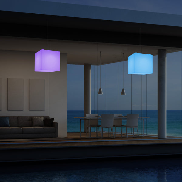 Plafonnier terrasse jardin sur secteur Lampe pendante Cube LED 20 cm avec changement de couleur RGB