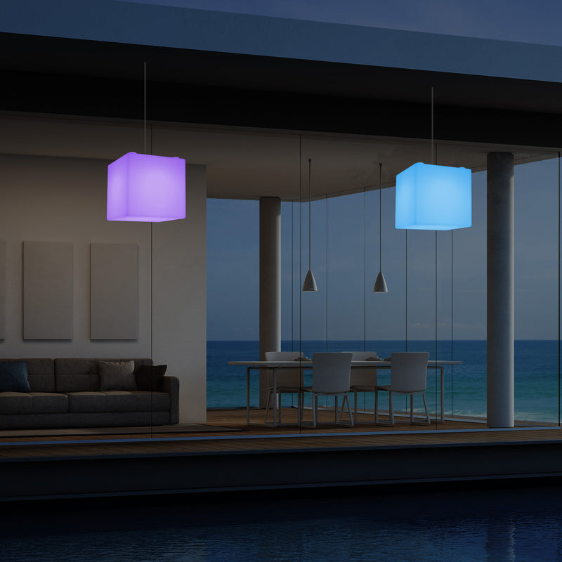 Plafonnier terrasse jardin sur secteur Lampe pendante Cube LED 20 cm avec changement de couleur RGB