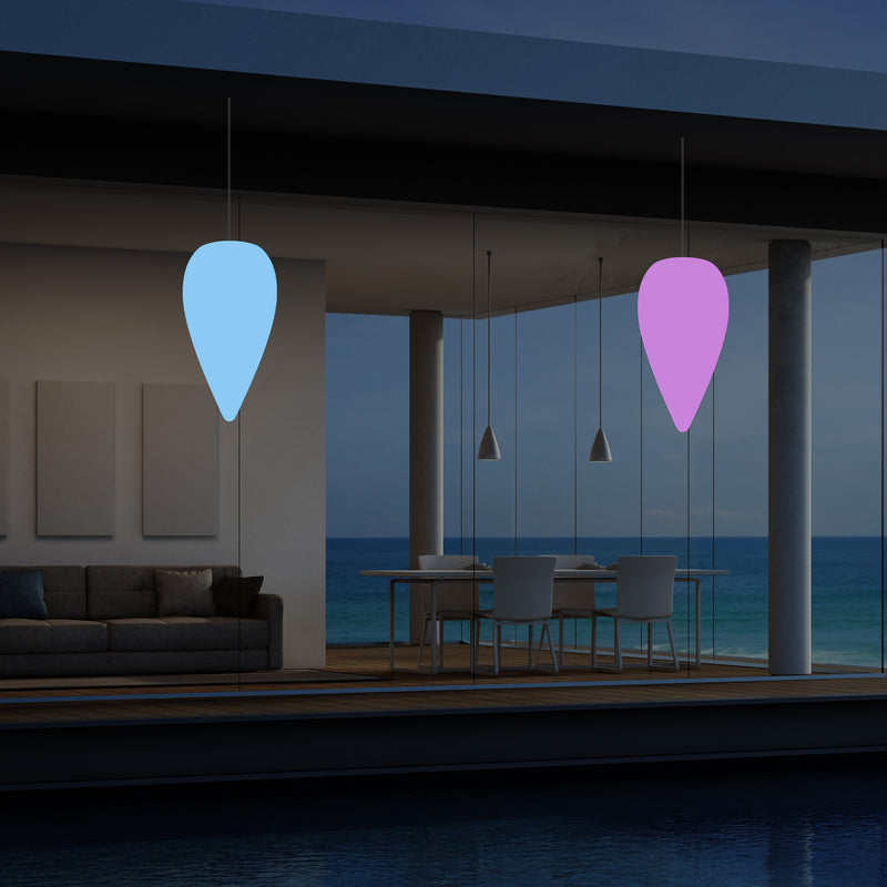 Suspension pour terrasse extérieur, Plafonnier LED alimenté par le secteur, goutte d'eau 37 cm, RGB