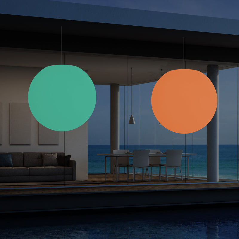 Plafonnier jardin extérieur fonctionnant sur secteur, lampe pendante sphère LED 50 cm, multicolore