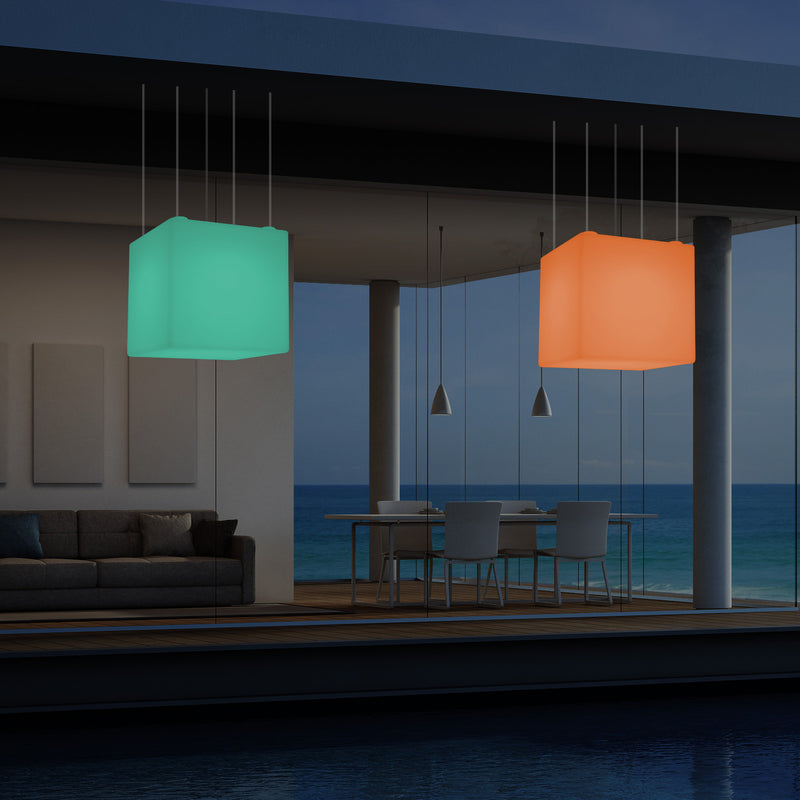 Lampe suspendue LED balcon extérieur sur secteur Lumière suspendue en forme de cube 40cm multicolore