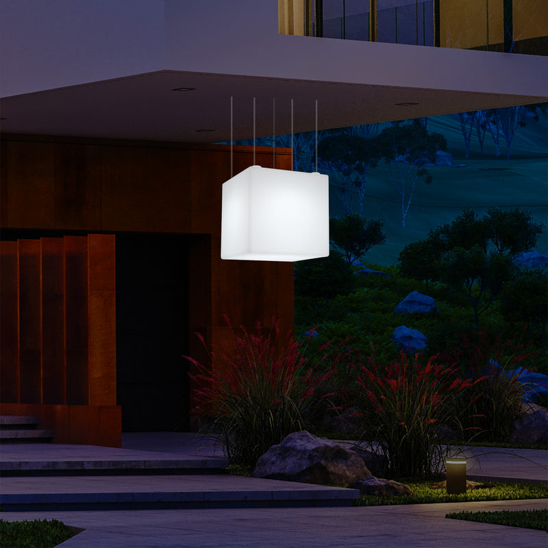 Lampe suspendue LED balcon extérieur sur secteur Lumière suspendue en forme de cube 40cm multicolore
