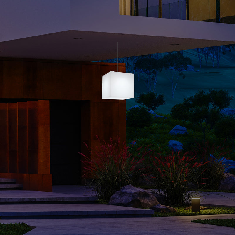 Lampe suspendue LED jardin extérieur sur secteur Lampe suspendue en forme de cube 15 cm multicolore